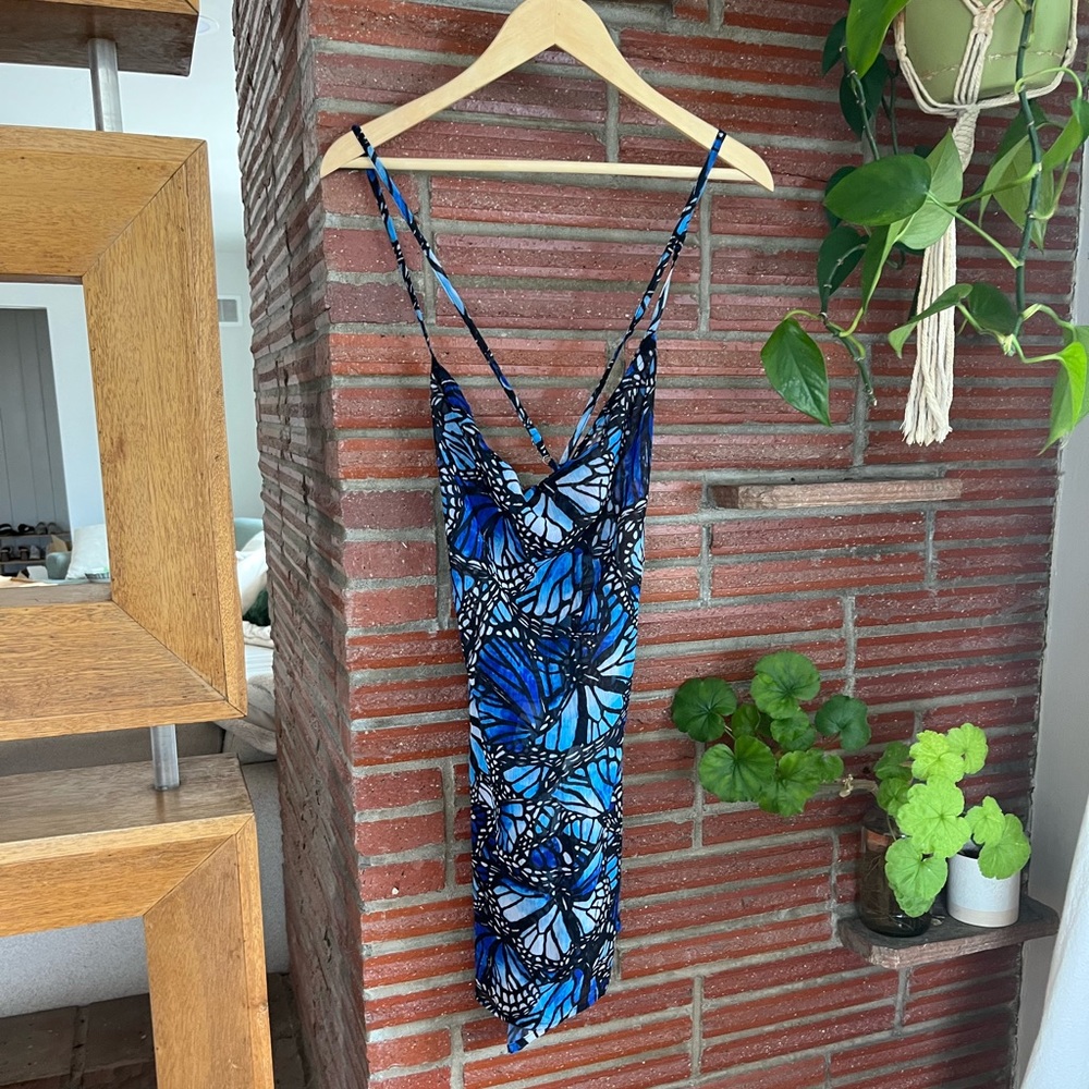 Blue Butterfly Pattern Swimsuit Cover Up